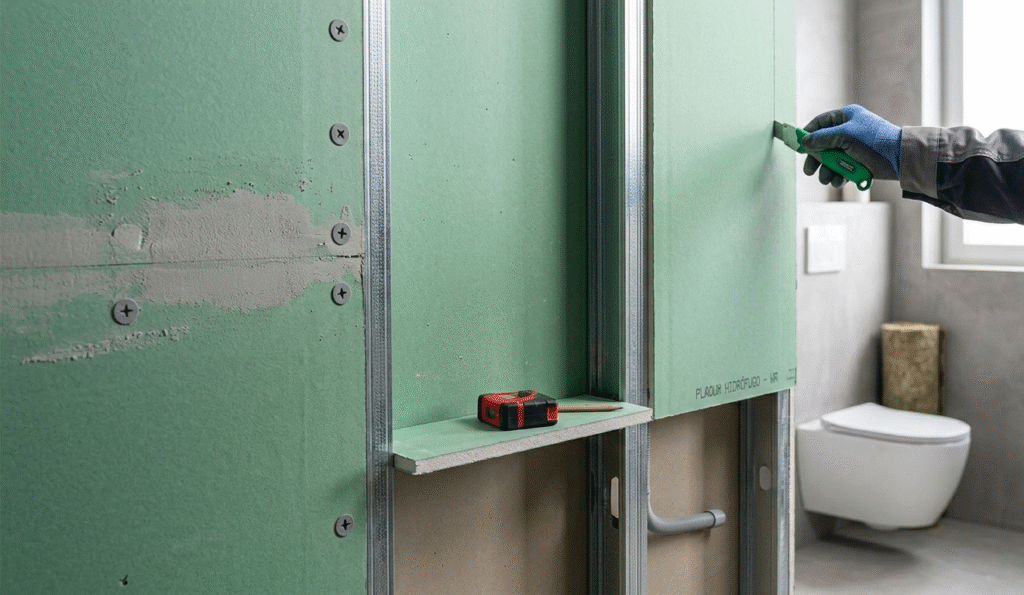 Pladur Hidrófugo (la placa verde) para paredes de baño